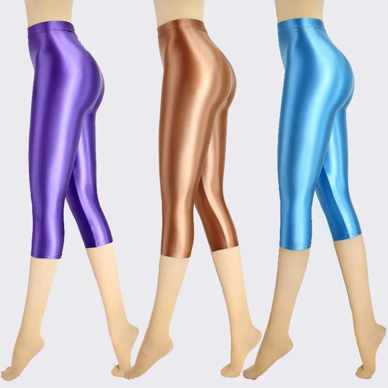 Pantaloni da donna lisci e setosi in raso pantaloni attillati Sexy a vita alta lucidi Capris Yoga pantaloni sportivi pantaloni sportivi pantaloni da donna pantaloni
