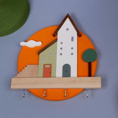 'Hand-Painted Naïf-Inspired Beechwood Key Rack from Armenia'