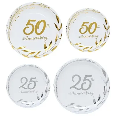 25th Anniversary Silver 50th Anniversary Golden Disposable Tableware Wedding Anniversary Plate Cup