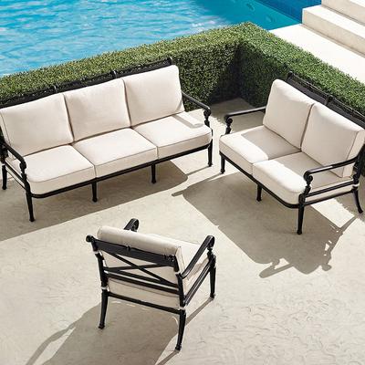 Carlisle 3-pc. Sofa Set in Onyx Aluminum - Sunbrella Rain, Rain Cobalt - Frontgate