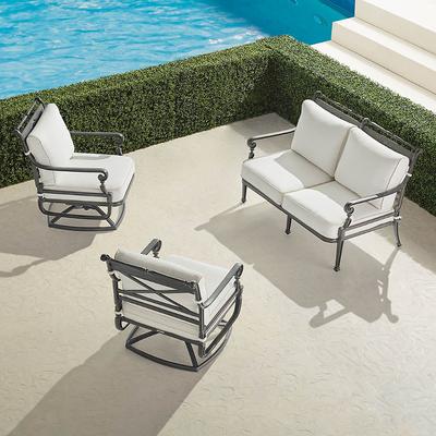 Carlisle 3-pc. Loveseat Swivel Set In Slate Aluminum - Standard, Sailcloth Indigo - Frontgate