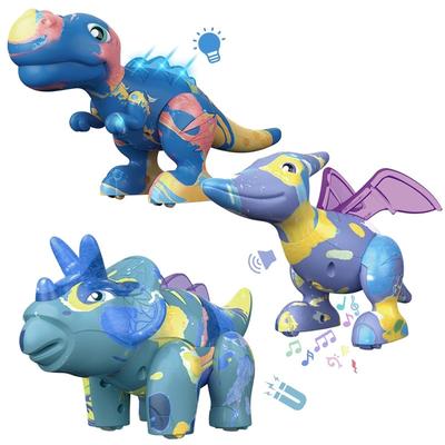 3pcs Magnetic Dinosaur Toys for Kids, Take Apart Dinosaur Toys with Light, Roar Sound, Play Mat & Painting Kit