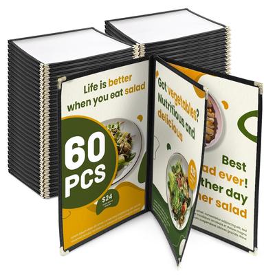 WeChef 60 Pack Restaurant Menu Covers 8.5 x 11inch Book Style 3 Pages 6 Views - One-size