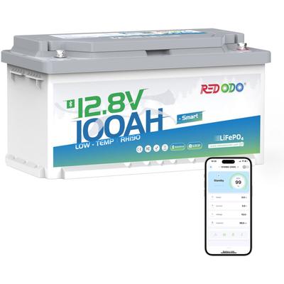 Redodo - 12V100Ah Untersitz Bluetooth LiFePO4 Batterie mit 188mm Höhe, Tiefzyklen Lithiumbatterie Image