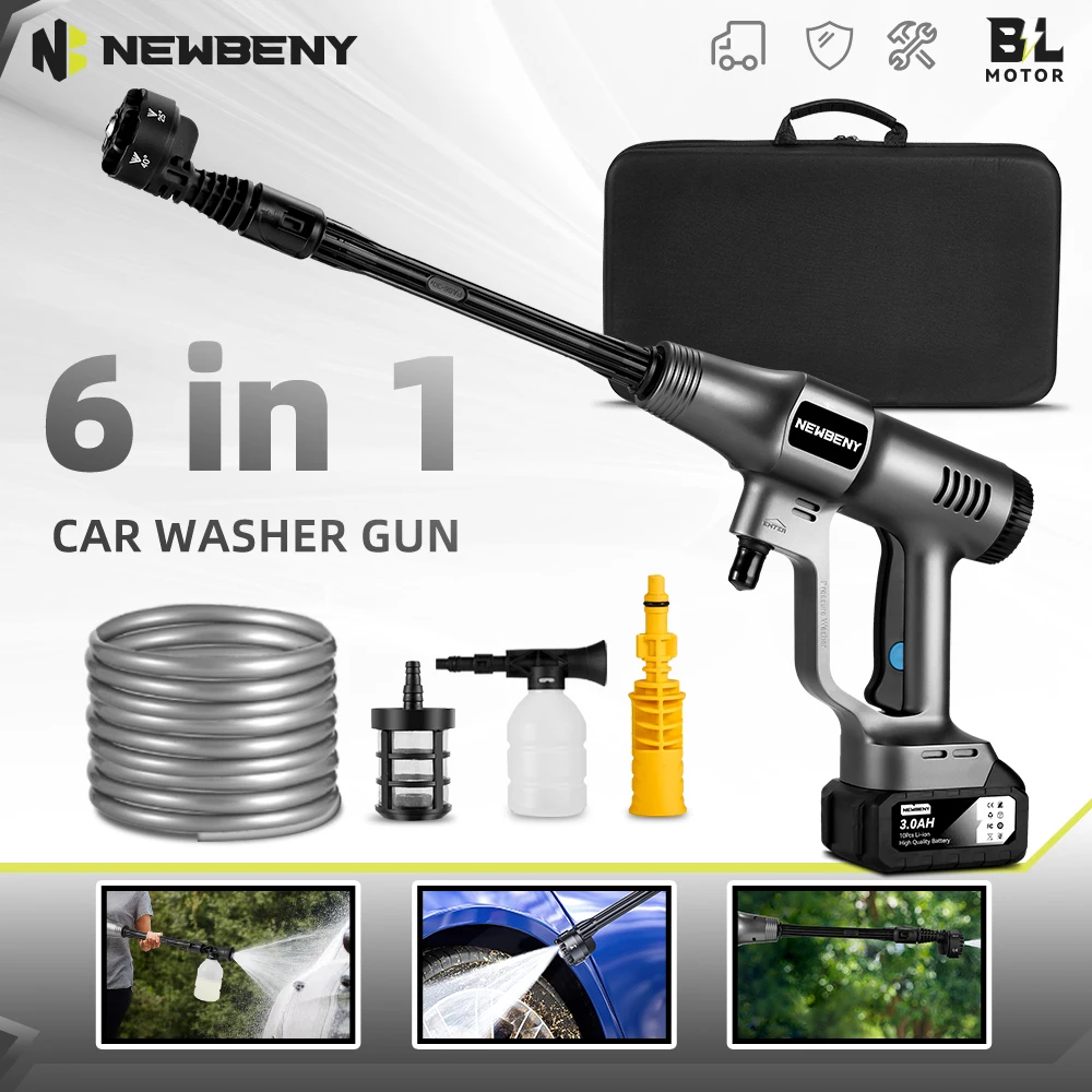 NEWBENY 3500 W 6 IN1 Bürstenlose Elektrische Waschmaschine Pistole Cordless 200Bar Auto Wasser Pistole Reiniger Garten Power Tool Für makita 18 V Batterie