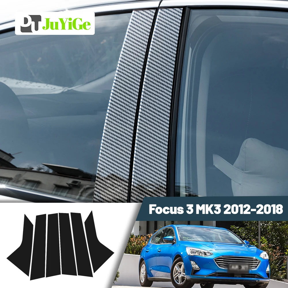 Glänzend schwarzer Kohlefaser-Fenstertür-Angebot, C-Säule, Pfosten-Abdeckungsaufkleber für Ford Focus 3 MK3 2012–2018, 2013, 2014, 2015, 2016 2017 Image
