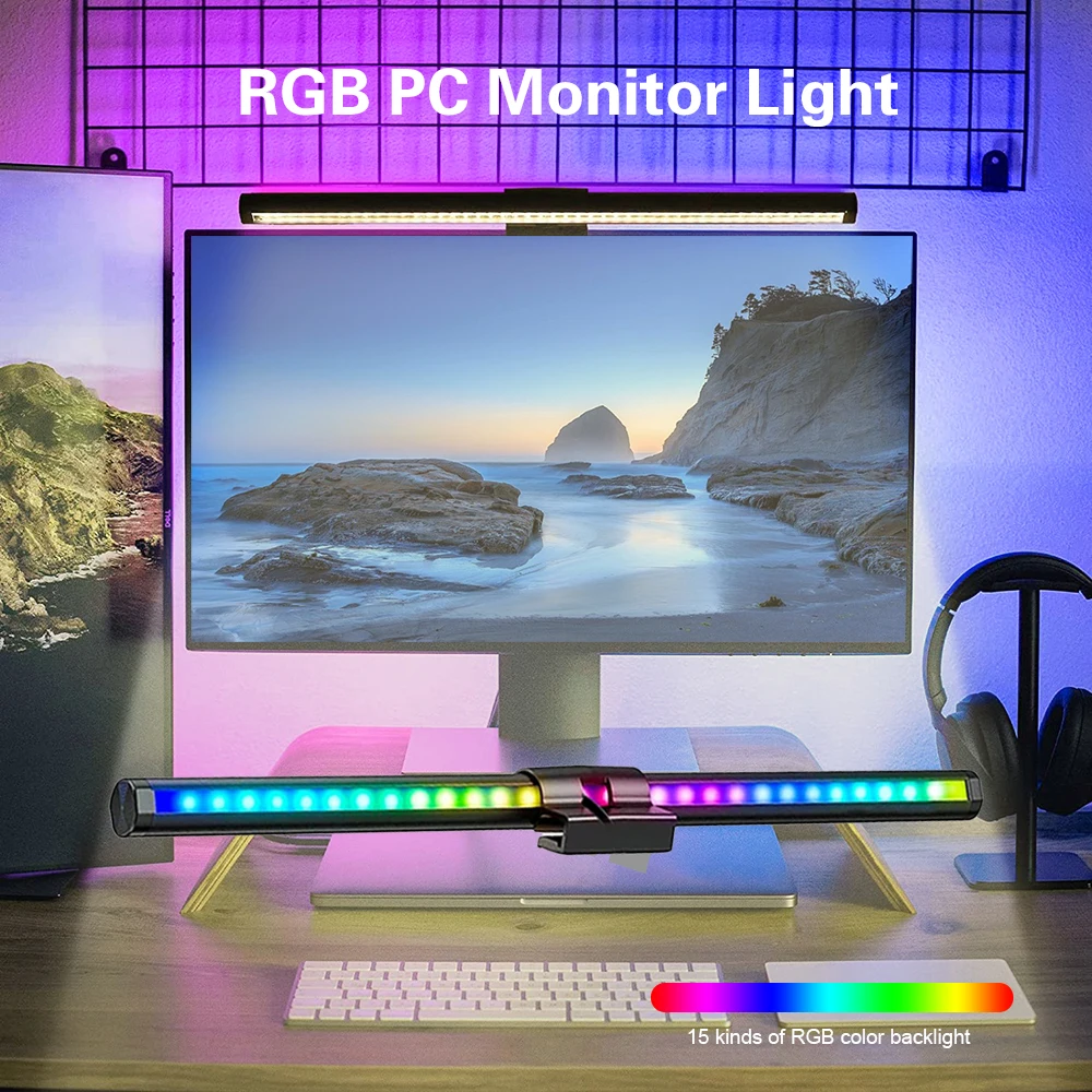 LED-Computerbildschirm-Hängeleuchte, USB, stufenloses Dimmen, Bildschirm, Monitor, Lichtleiste mit RGB-Hintergrundbeleuchtung, Atmosphäre, Lesen, Schreibtischlampe