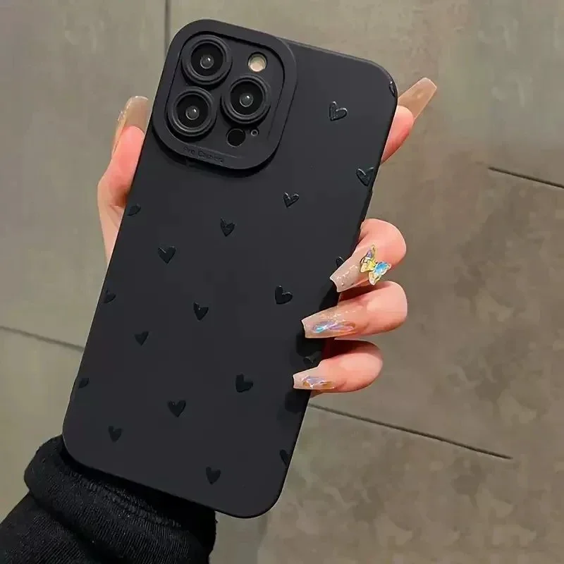 Black Love TPU Soft Case für iPhone 16 15 14 13 12 11 Pro Max XS XR 7 8 Plus stoßfeste Abdeckung Displayschutzfolie Gehäuse Image
