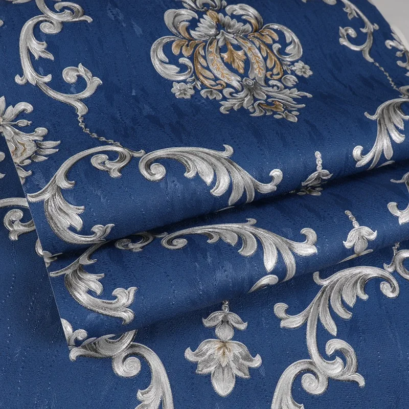 3D geprägte Tapete Luxus dunkelblau Damast Tapete Wohnzimmer nach Hause Hintergrund Wand Schlafzimmer Dekor Wandbild Image