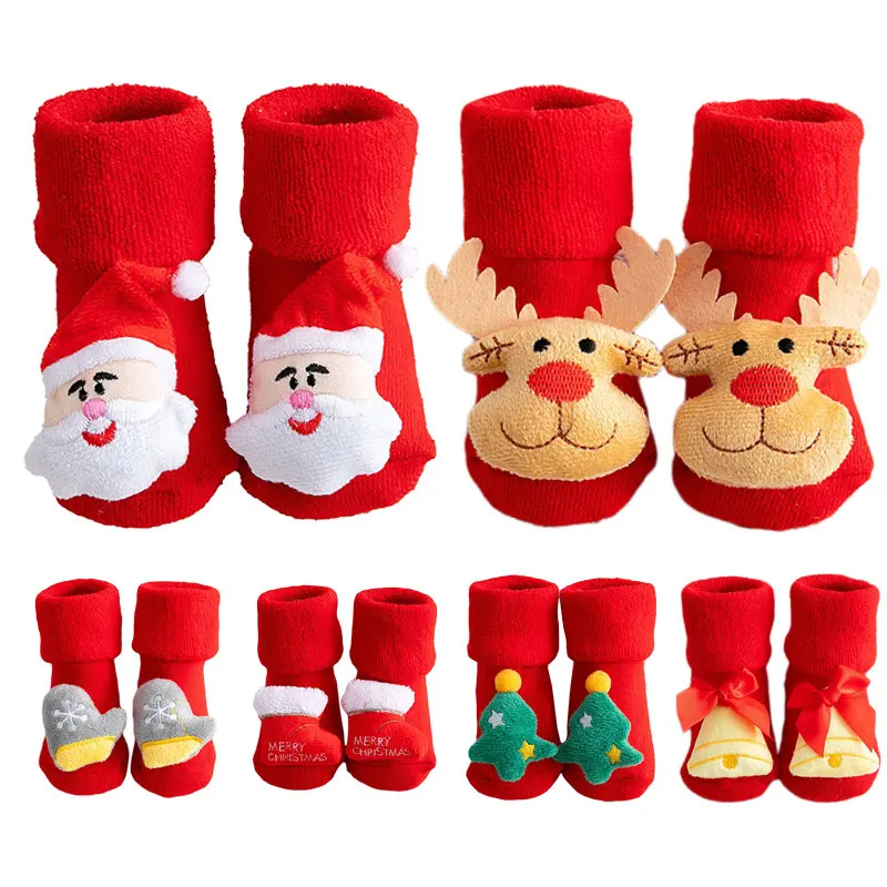Winter warme Streifen Babys ocken niedlichen Cartoon Punkt dicke Jungen Mädchen Boden Socke Weihnachten weiche Neugeborene Kleinkind Kinder dicke Bodens ocken Image