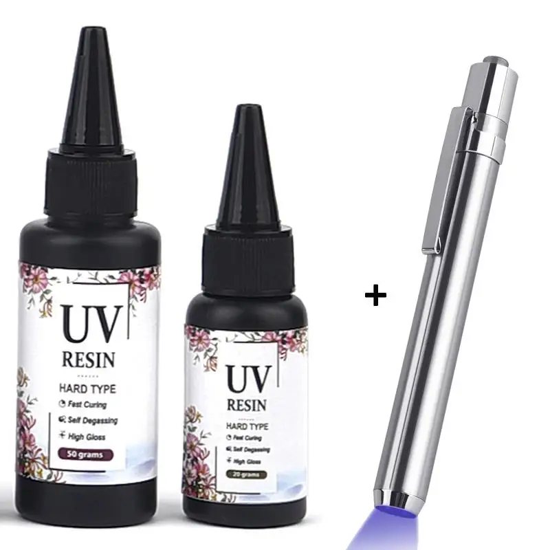 20g/50g Colla trasparente per resina UV Gioielli fai da te Forniture per la creazione di resina epossidica ad asciugatura rapida Colla UV Kit penna UV Artigianato fai da te Decor