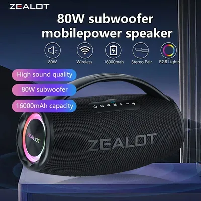ZEALOT S97 80 W kabelloser Lautsprecher, tragbarer Subwoofer-Lautsprecher für den Außenbereich, Hifi-Klangqualität, Dual-Pairing, schnelles Aufladen, 16.000 mAh. Image