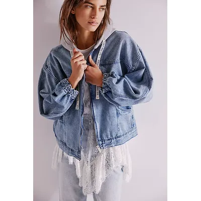 We The Free Iggy Hooded Denim Jacket at Free People in Tennis Court Wash, Size: Medium