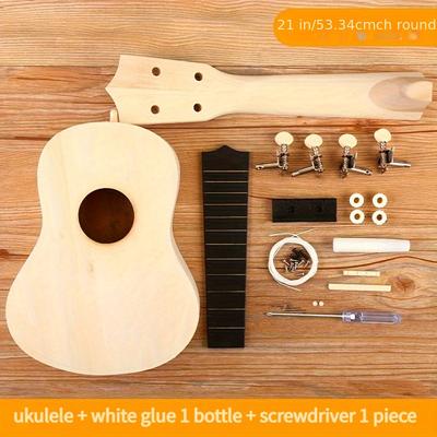 TEMU Diy Ukulele Kit - Build Your Own Ukulele Craft Gift Set With Basswood Body, , Panel - Project For Beginners And Enthusiasts - Paintable Surface For Custom Designs
