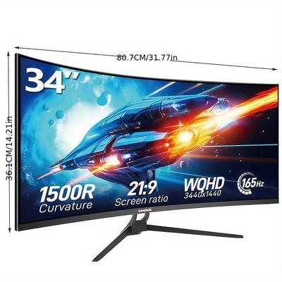 TEMU Gawfolk Monitor 27/32/34-inch Uwqhd 1k/2k/4k, 1500r/1800rltra Wide Pc Screen 75//165hz, Curved Computer Screen, Va Screen Panel, Displayport+hdtv, Vesa 75 * 75mm Image