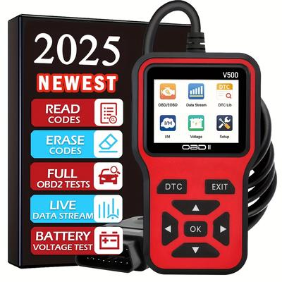 TEMU Scanner Diagnostic Reader, Car Voltage Tester Engine Fault Code Scanner, Charging Tester Diagnostic Tool For Obdii- Red, Without Battery Image