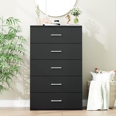 TEMU 5 Drawer Dresser Chest, Freestanding Dresser Storage Tower With Metal Handles, White Storage Cabinet For Living Room, Kitchen, Entryway, Black