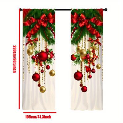 TEMU 2-pack Fashion Doorway Drapes With Faux Christmas Tree Ornaments Design, Polyester Panels For Living Room Bedroom, No Power Required, Machine Washable - Ideal Holiday Gift