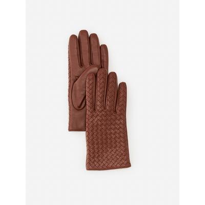 J.McLaughlin Women's Dolomiti Woven Leather Gloves Cognac, Size Medium | Cashmere/Wool/Leather