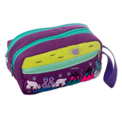 Llama Sunrise,'Cotton Blend Four-Compartment Cosmetic Toiletry Bag'