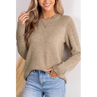 Khaki Round Neck Long Sleeve Knit Jumper