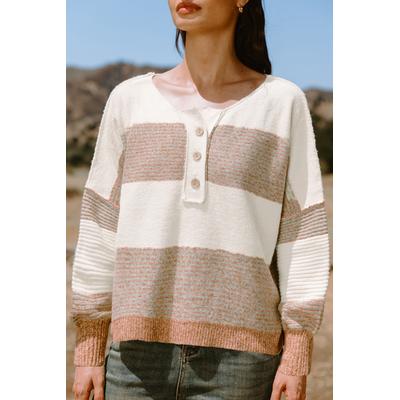 Neutral Striped Drop Shoulder Long Sleeve Jumper