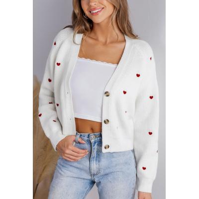 Heart Print Long Sleeve V-Neck Knit Cardigan