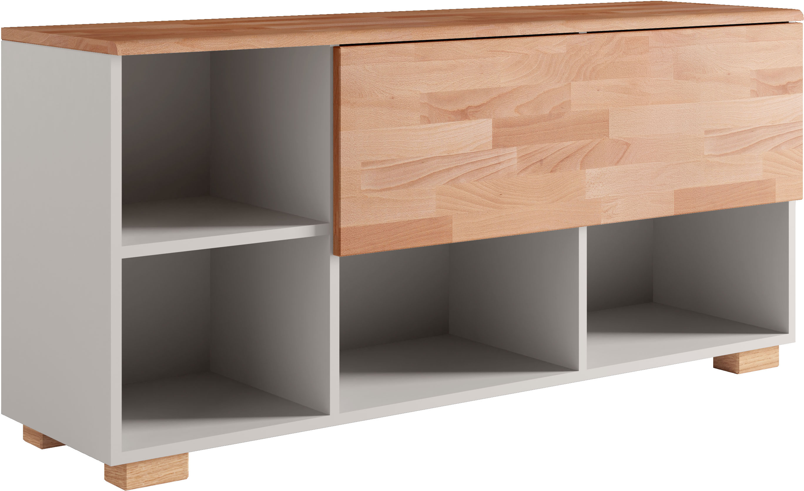 Lowboard OTTO HOME "Citra teilmassiv", grau (kernbuche und grau), B:130cm H:60cm T:35cm, FSC-zertifizierter Holzwerkstoff, Massivholz, Sideboards, Lowboard, Höhe 45cm,moderne grifflose Optik mit push to open Funktion