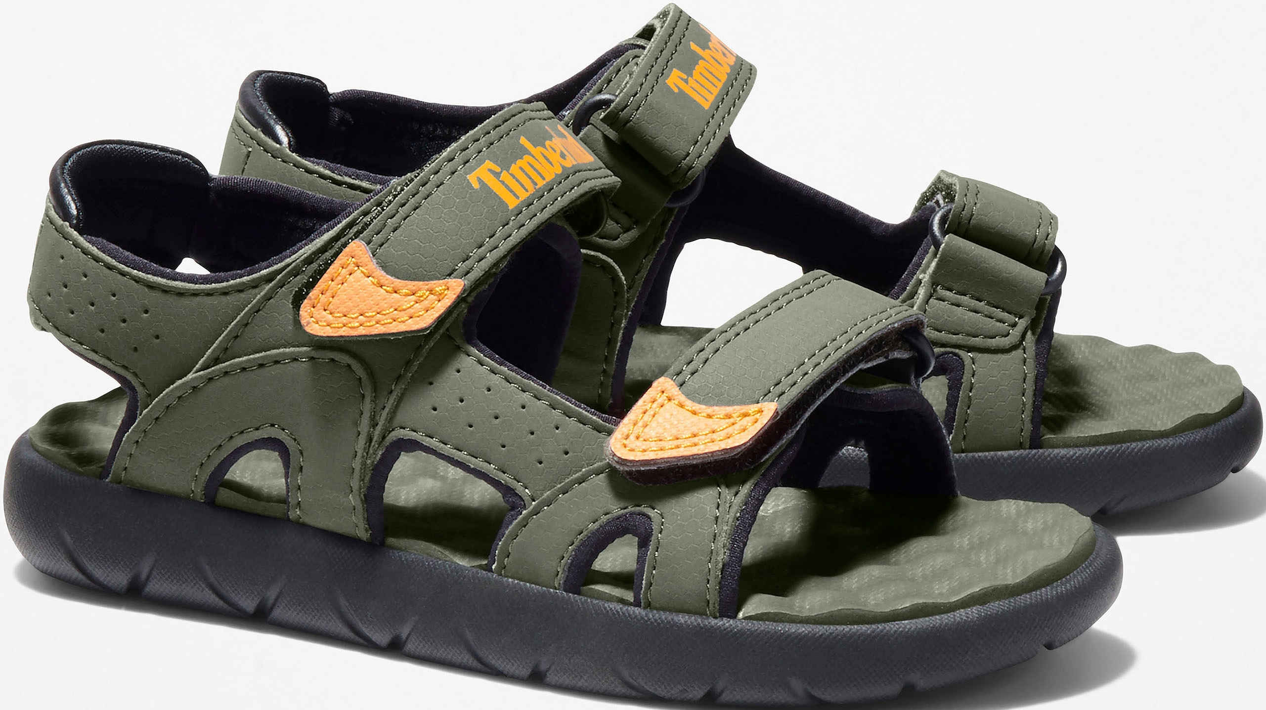 Sandale TIMBERLAND "PERKINS ROW BACKSTRAP SANDAL", Kinder, Gr. 27, grün (khaki), Synthetik, Schuhe Sandale, mit Klettverschluß