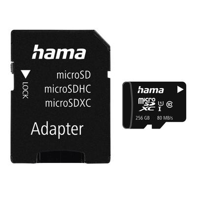 HAMA Speicherkarte "microSD Karte, Memory Fast, + Adapter/Foto, Class 10 UHS-I 80MB/s" Speicherkarten Gr. 256 GB, schwarz