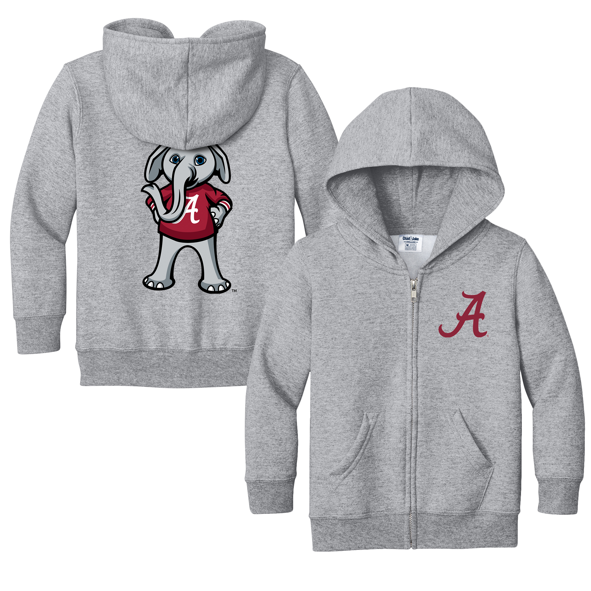 Toddler Chad & Jake Heather Gray Alabama Crimson Tide Logo Full-Zip Hoodie Jacket