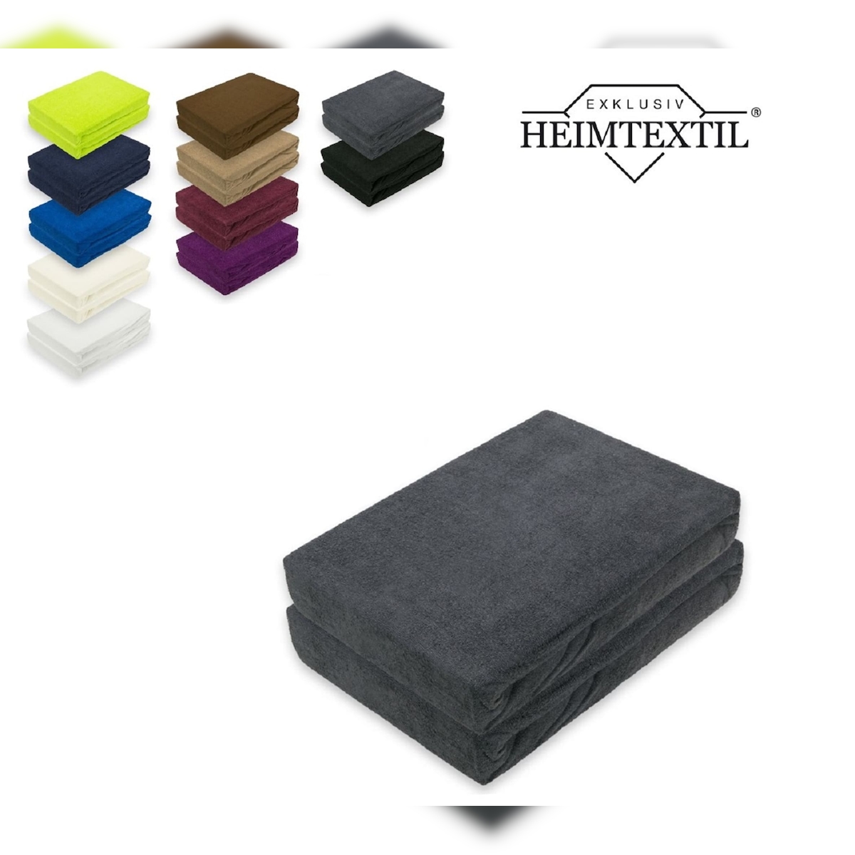 EXKLUSIV HEIMTEXTIL Doppelpack Marke Frottee Spannbettlaken Anthrazit 180 x 200 cm Image