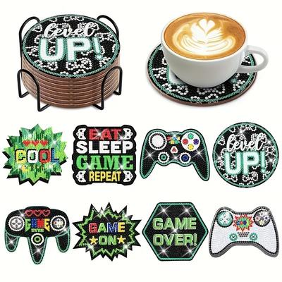 TEMU Diy Game Diamond Painting Coaster Set With 8 Game Controller Diamond Painting Art Coasters And Stand, Non-slip Coaster, Adult Diamond Painting Kit, Christmas Gift Supplies