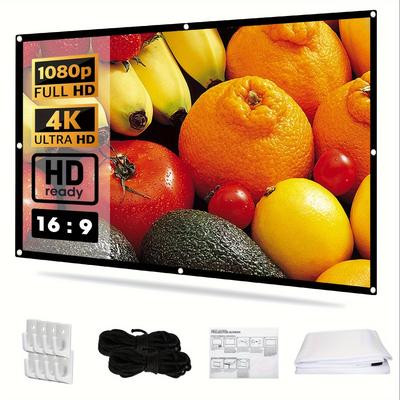 TEMU 100/120 Inch Portable Foldable Projector Screen 16:9 Hd Outdoor Indoor Theater Washable Wrinkle-proof Anti-crease Support Double Sided Projection With Easy Setup Durable Construction Image