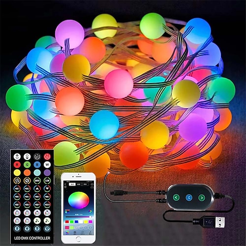 10 m intelligente LED-Lichterkette, app-gesteuerte RGB- und Warmweiß-Lichterkette mit Farbwechsel mit Musiksynchronisation und 20 Szenen für Weihnachts-, Schlafzimmer-, Wand- und Basteldekor Image
