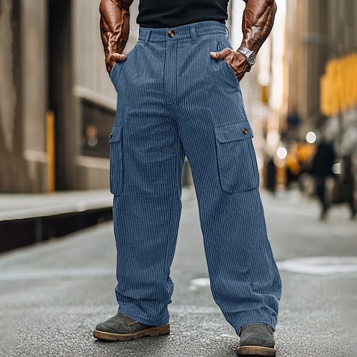 Herren Cargohose Cargohosen Cordhose Hose Hosen Schlabberhose Freizeithose Tasche Elastische Taille Multi Pocket Glatt Komfort Weich In voller Länge Outdoor Täglich Ausgehen Modisch Strassenmode Image