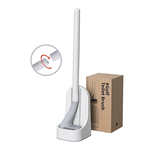 Golf-Toilettenbürste und -halter-Set, neue Toilettenbürste mit langem Griff, keine Sackgassen, Golf-Toilettenbürsten-Set zur Wandmontage, gründlich reinigende Silikon-Toilettenbürste mit rutschfestem Image