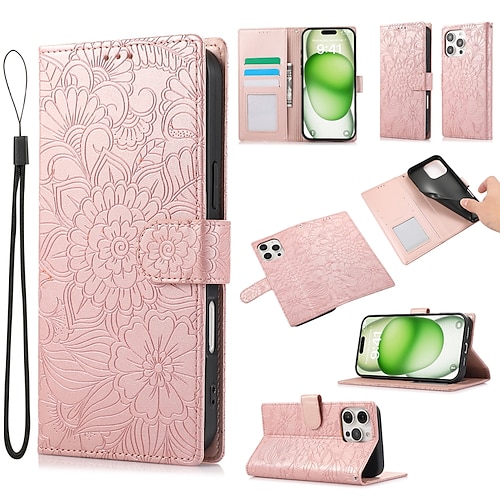 Handy Hülle Handyhüllen Für iPhone 17 Pro Max 17 Air 16 15 14 Pro Max Plus 13 12 11 Pro Max Rückseite Mit Ständer Mit Handgelenkschlaufe Kartenfach Retro TPU PU-Leder Image