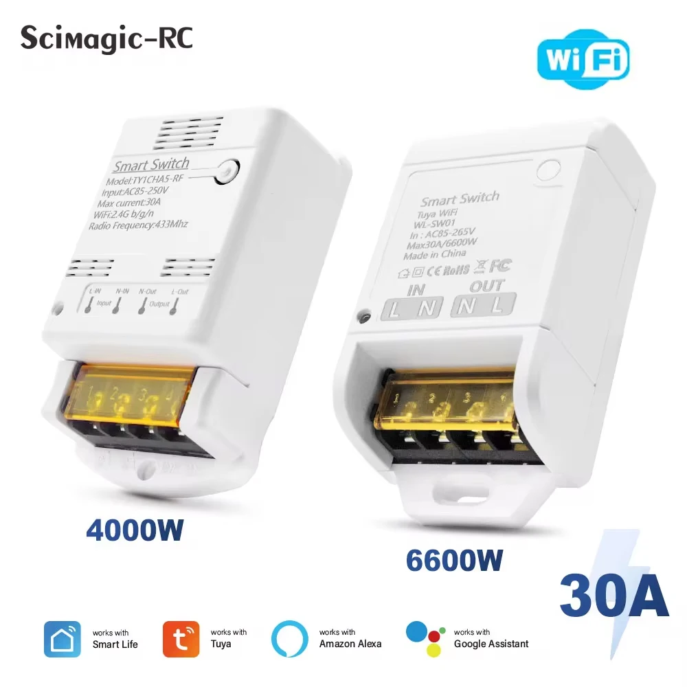 220V Wifi 30A Smart Switch Relais Modul 85-250V 20A RF Controller Empfänger SmartLife Tuya Fernbedienung alexa Home Automation Image