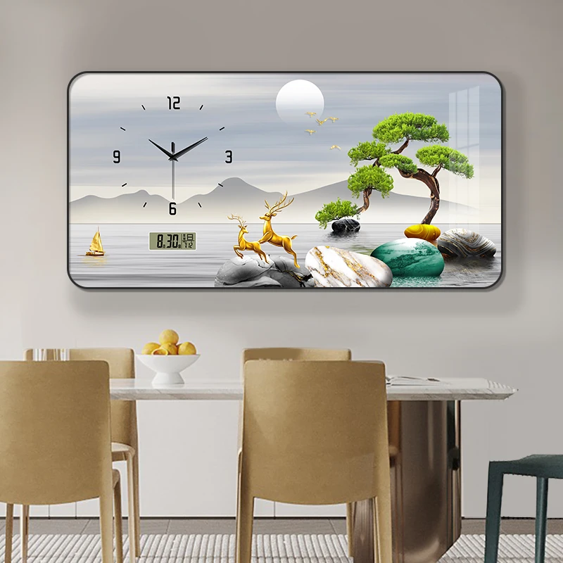 Willkommen Kiefer Wohnzimmer Esszimmer Dekorative Wanduhr Ewiger Kalender Elektronische Uhr Dekorative Malerei Wanduhr Image
