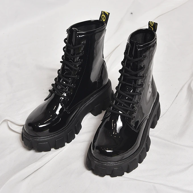 Frauen Stiefel Stiefeletten Leder Plattform Runde Kappe Schwarz Stiefel Frauen Goth Stiefel Designer Marke Luxus Frauen Schuhe Botas Mujer