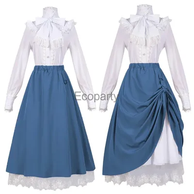 Viktoria nisches Vintage-Kostüm für Frauen mittelalter liche gotische Rüschen hemden hohe Taille Verband Rock Halloween Renaissance Piraten rock Image