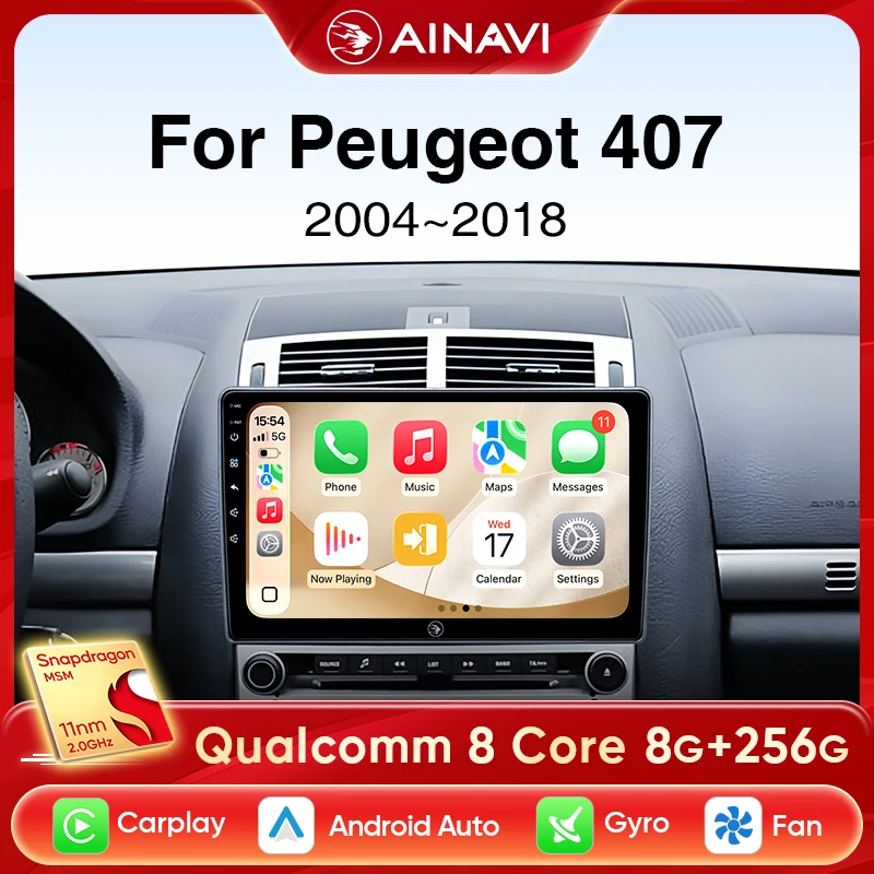 Ainavi Autoradio Für Peugeot 407 2004-2018 2 Din Drahtlose Carplay Android Auto Stereo 4G Auto multimedia-Player DSP 48EQ Wifi BT Image
