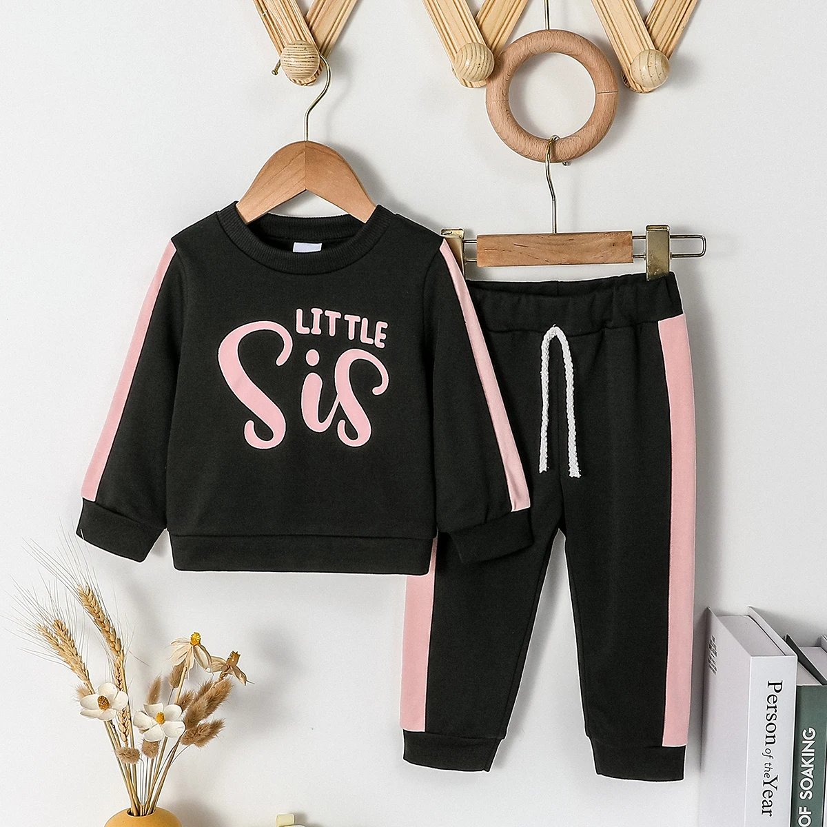 2024 neue Baby Mädchen Langarm Print Brief Herbst Sweatshirt Hose Set für Streetwear Mode Anzug Image