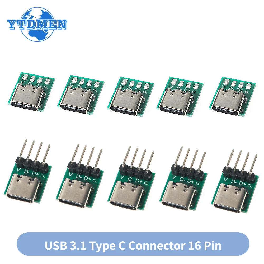 10PCS TYP C USB 3,1 Typ C Stecker 16 Pin Test PCB Board Platte Adapter Buchse für Daten Linie draht Kabel Transfer Test Board Image