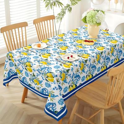TEMU 1pc Vintage Lemon Floral Tablecloth - Polyester, Machine, Round, Rectangle, Decorative For Home, Kitchen, Restaurant, Party, Festival, Spring Summer Kitchen Accessories Image