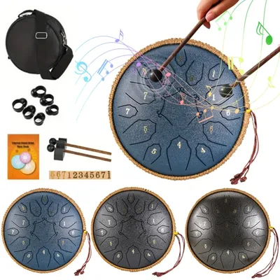 12 Inch 15 Notes Steel Tongue Drum Glucophone Music Drum Ethereal Hand Drum Yoga Meditation