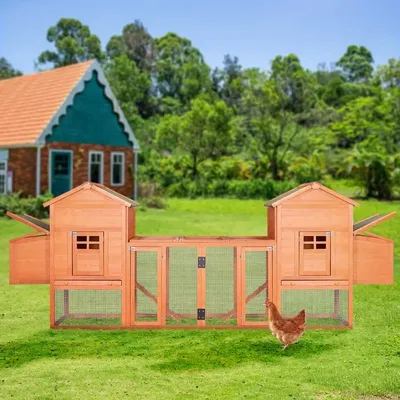 Outdoor Wooden Chicken Coop 124" Large Hen Cage with Door, Removable Ramp Garden Backyard Pet House