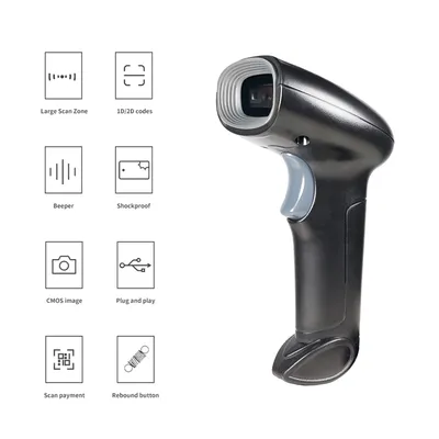 USB Barcode Scanner 1D 2D QR Handheld Wired Code Reader Stand Screen Code for Windows XP/7/8/10