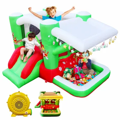 For Kids Complete Setup with Blower - 80" x 91" Play Area - 55" Tall Christmas Jump 'n Slide